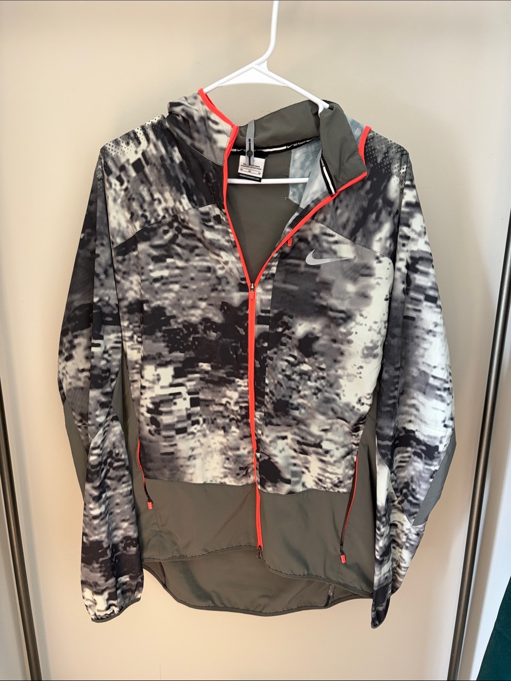 Nike Kids Grey & Black Printed Hooded Jacket with Coral Trim
